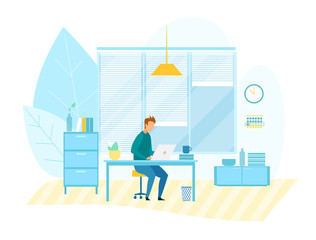 Man Working on Computer in Modern Tech Office