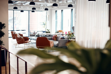 Empty Reception Area In Modern Open Plan Office