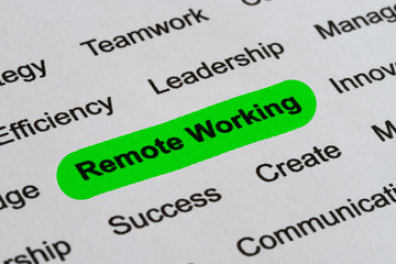 Fototapeta premium Remote Working - Technology Business Buzzwords, printed on white paper and highlighted