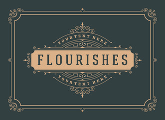 Vintage ornament greeting card calligraphic ornate swirls and vignettes design vector template.