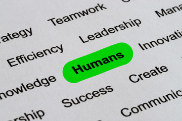 Obraz premium Humans - Technology Business Buzzwords, printed on white paper and highlighted