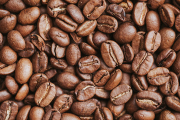Coffee beans dark artistic background.