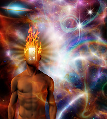 Obraz premium Burning mind in cosmic space