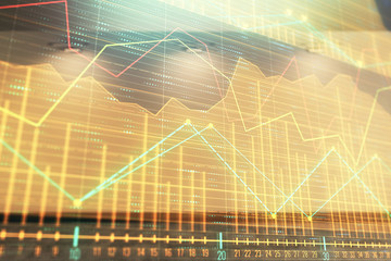 Double exposure of financial graph on empty room interior background. Forex market concept.