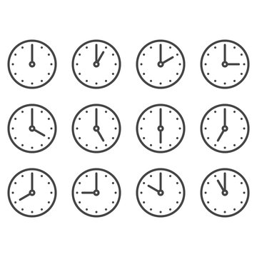 Set Of Wall Clocks For Every Hour