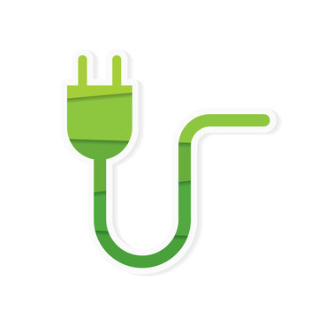 green, eco electric plug icon- vector illustration