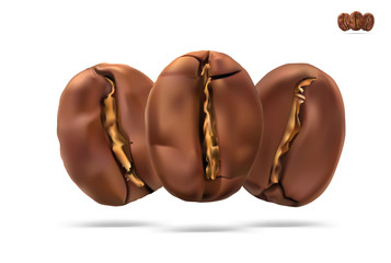 Set of roasted coffee beans isolated on white background. Vector illustration. Ready for your design. EPS10.