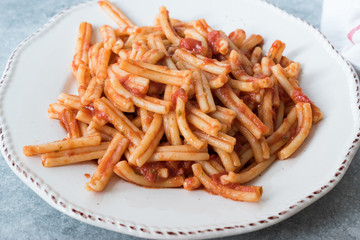 Sicilian Pasta Fusillata Casareccia with Tomato Sauce.