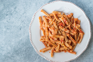 Sicilian Pasta Fusillata Casareccia with Tomato Sauce.