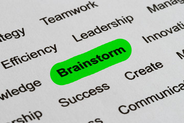 Brainstorm - Business Buzzwords, printed on white paper and highlighted
