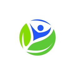 Person hands up in leaves creative Yoga symbol for logo design