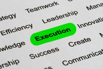 Execution - Business Buzzwords, printed on white paper and highlighted