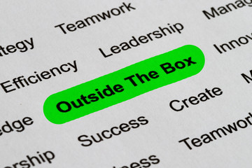 Outside The Box - Business Buzzwords, printed on white paper and highlighted