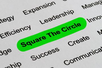 Square The Circle - Business Buzzwords, printed on white paper and highlighted