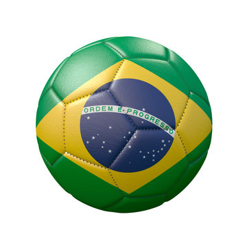Soccer ball in flag colors isolated on white background. Brazil. 3D image