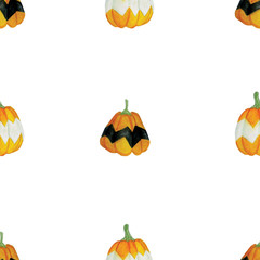 watercolor pattern with pumpkins. White and black pumpkins