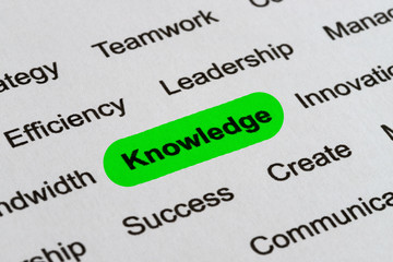Obraz premium Knowledge - Business Buzzwords, printed on white paper and highlighted