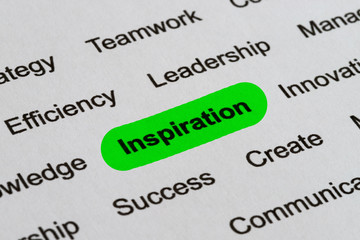 Fototapeta premium Inspiration - Business Buzzwords, printed on white paper and highlighted