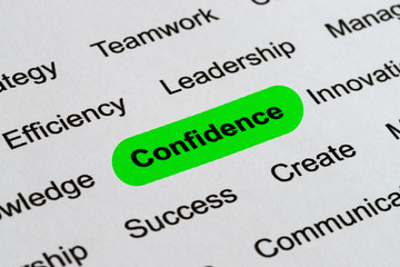 Fototapeta premium Confidence - Business Buzzwords, printed on white paper and highlighted