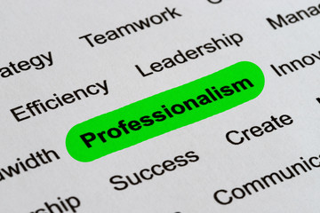 Professionalism - Business Buzzwords, printed on white paper and highlighted
