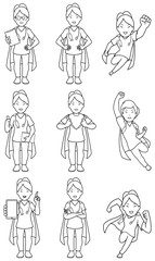 Super Nurse Asian Female Line Art