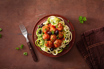 keto paleo zoodles zucchini noodles with meatballs and olives