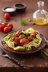 keto paleo zoodles zucchini noodles with meatballs and olives