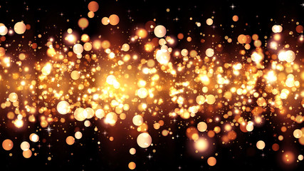 Background with golden glitter particles. Beautiful holiday background template for premium design....