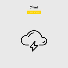 line icon symbol, weather forecast climate, cloud, thunder, Isolated flat outline vector design