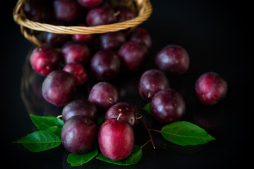 Fototapeta na wymiar organic red ripe cherry plum isolated on black