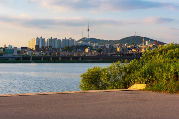 Sunset at Han river in Seoul City,South Korea.