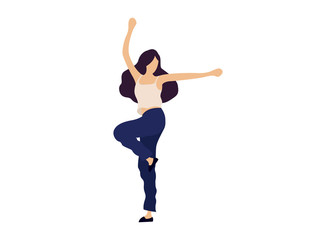 Fototapeta na wymiar Dancing woman flat illustration. Isolated dancing woman illustration - Vector