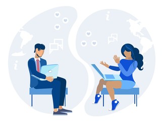 Man and Woman Sitting and Networking on Laptop