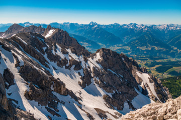 Beautiful alpine view at the famous Dachstein summit, Schladming, Steiermark, Austria