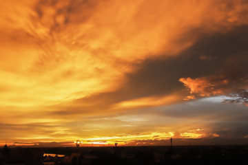 Dramatic atmosphere panorama view of tropical beautiful twilight sky and clouds background in summer.