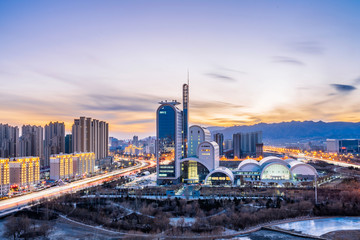 Naklejka na ściany i meble Urban skyline scenery of Hohhot, Inner Mongolia, China