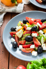 Greek salad with fresh tomatoes, peppers and cucumbers