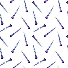 Vector seamless pattern with oboes. Classical musical instruments. Blue colors. Isolated objects. 