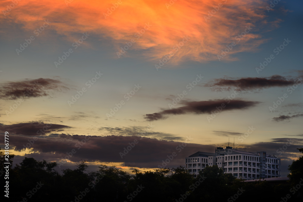 Wall mural The building landscape with sunset sky