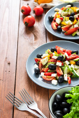 Greek salad with fresh tomatoes, peppers and cucumbers