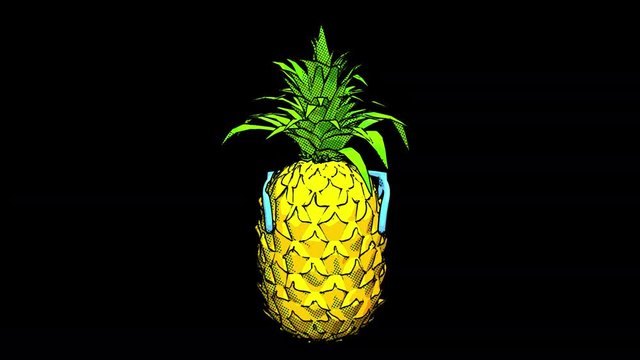 Seamless animation of a funny pineapple with sunglasses.  Funny summer background cartoon hand drawn style isolated with alpha channel