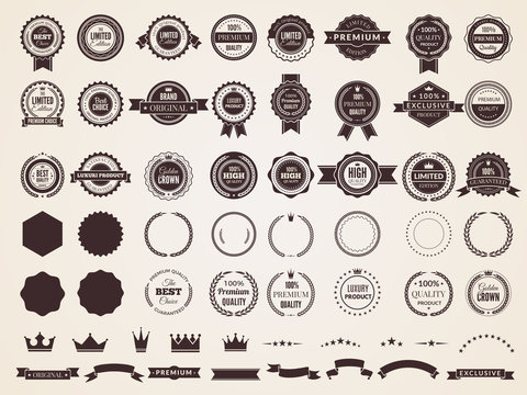Vintage badges. Emblem premium luxury logo in retro style arrows frames vector template badges collection. Emblem and badge vintage, decoration logotype parts illustration