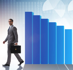 Young businessman in business concept with bar charts