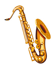 Fototapeta na wymiar Flat vector illustration of a saxophone. Warm and golden colors