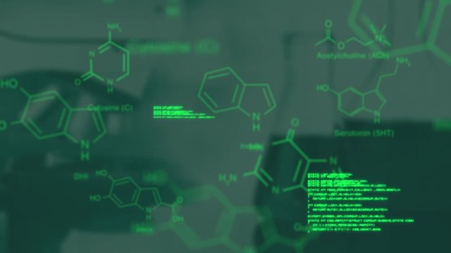 Green data moving over defocussed image of chemistry flasks