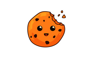 Kawaii cookie vector illustration. Japanese kawaii style chocolate cookie with eyes and mouth. Flat character isolated on white background.