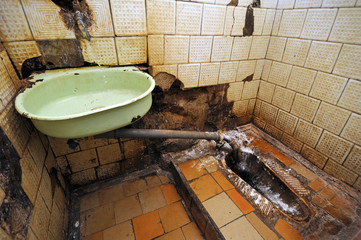 In Ukrainian prison. Toilet in a cell for adult prisoners: sink and lavatory pan