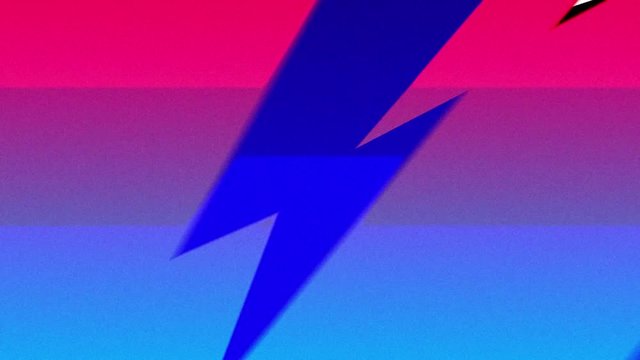 Colourful lightning flashes and rotating black and white stripes