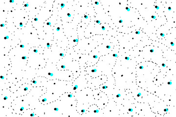 Abstract background of black different dots, dotted lines and blue dots. raster illustration for prints, wallpapers, posters. seamless pattern