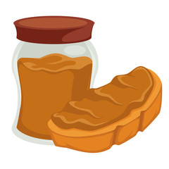 Peanut butter in jar and on bread isolated nut product